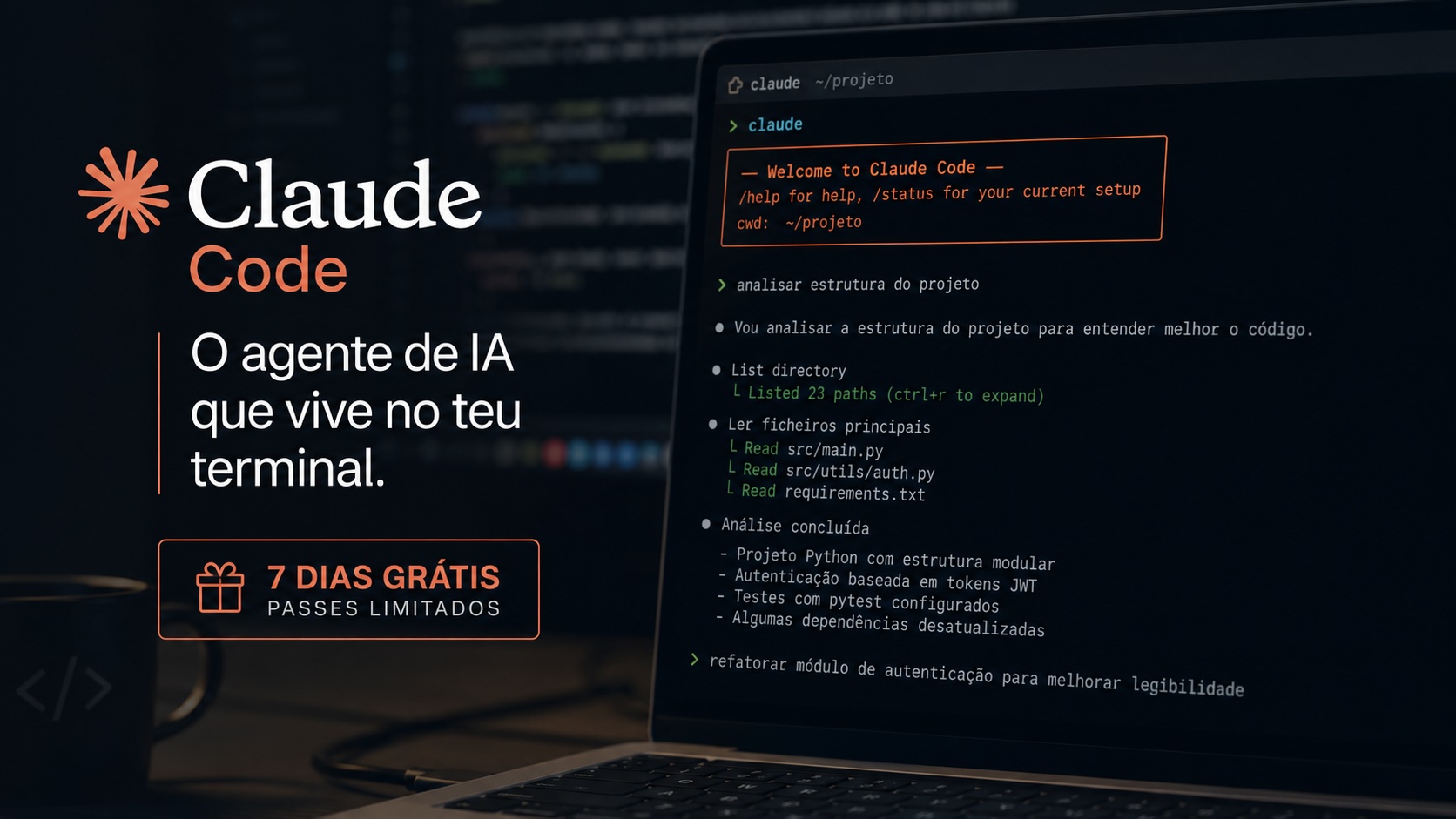 Queres testar o Claude Code no terminal? Temos passes para 7 dias grátis